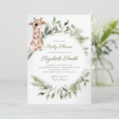 Invitation Giraffe Green Genre Neutre Baby shower animal (Debout devant)