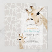 Invitation Giraffe Greige Aquarelle Anniversaire de enfant (Devant / Derrière)
