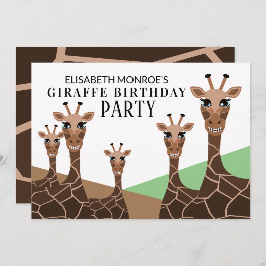 Invitation Giraffe Grinning, Giraffe Anniversaire (Devant / Derrière)