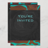 Invitation Giraffe Impression Brown et Turquoise (Devant / Derrière)