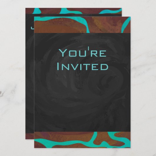 Invitation Giraffe Impression Brown et Turquoise (Devant / Derrière)