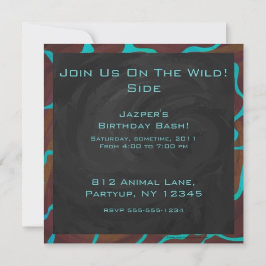 Invitation Giraffe Impression Brown et Turquoise (Dos)