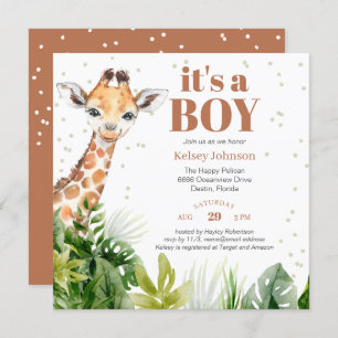 Invitation Giraffe Jungle Safari Baby shower garçon