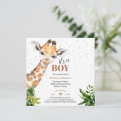 Invitation Giraffe Jungle Safari C'est un Baby shower vert ga (Debout devant)