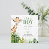 Invitation Giraffe Jungle Safari Garçon Baby shower vert (Debout devant)