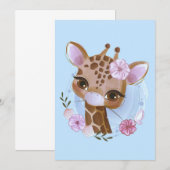 Invitation Giraffe Lover mignonne Baby Giraffe à la Fleur (Devant / Derrière)