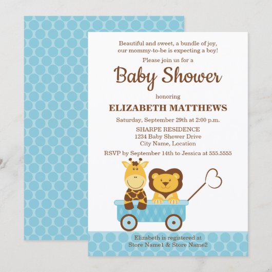 Invitation Giraffe lunaire et Baby shower de lion (Devant / Derrière)