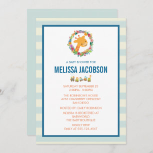 Invitation Giraffe mignonne avec Baby shower de couronne fleu