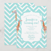 Invitation Giraffe on zigzzag chevron. (Devant / Derrière)