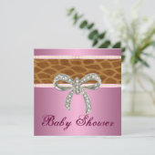 Invitation Giraffe rose Baby shower de boue diamant Invitatio (Debout devant)