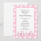 Invitation Giraffe rose baby shower ou fête d'anniversaire (Devant / Derrière)