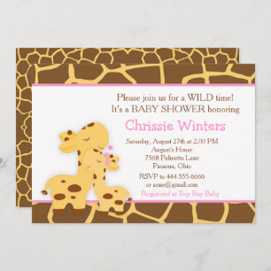 Invitation Giraffe Rose fille Baby Party Douche