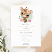Invitation Giraffe rose Floral Aquarelle fille Baby shower