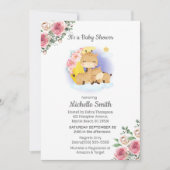 Invitation Giraffe rose Floral Baby shower maman (Devant)