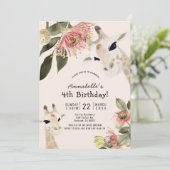 Invitation Giraffe Rose Floral Girl Anniversaire (Debout devant)