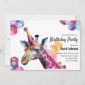 Invitation Giraffe Safari Aquarelle Animal fête d'anniversair (Devant)