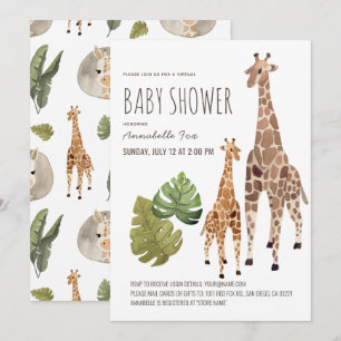 Invitation Giraffe Safari Baby shower virtuel non sexiste
