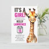 Invitation Giraffe Safari bébé fille douche (Debout devant)