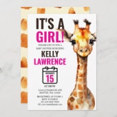 Invitation Giraffe Safari bébé fille douche (Devant / Derrière)