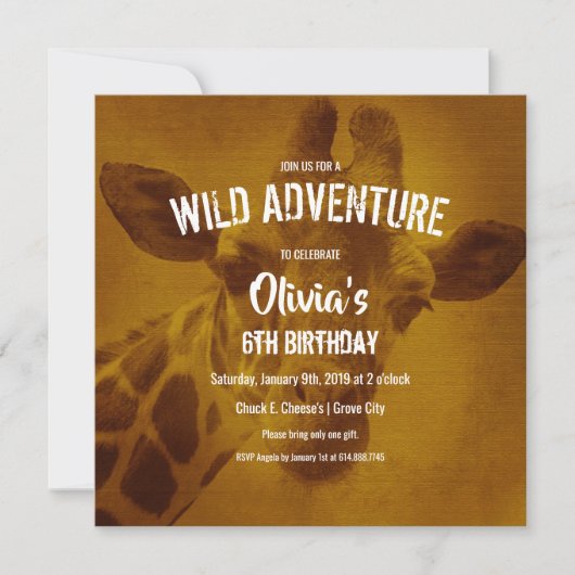 Invitation Giraffe Safari fête d'anniversaire (Devant)
