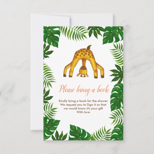 Invitation Giraffe Safari Jungle Baby shower Apportez Un Livr (Devant)