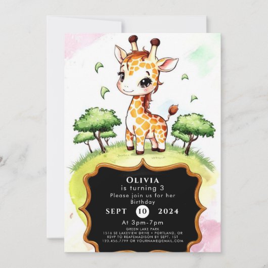 Invitation Giraffe sauvage colorée Anniversaire (Devant)