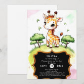 Invitation Giraffe sauvage colorée Anniversaire (Devant / Derrière)