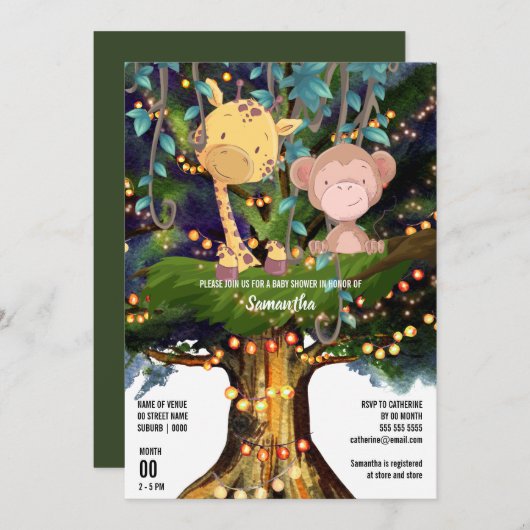 Invitation Giraffe singe tropical jungle phares (Devant / Derrière)