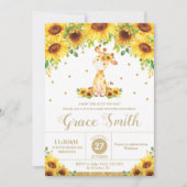 Invitation Giraffe tournesol floral Baby shower fille (Devant)