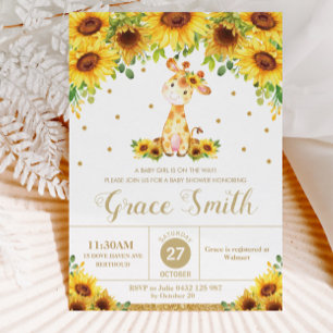 Invitation Giraffe tournesol floral Baby shower fille