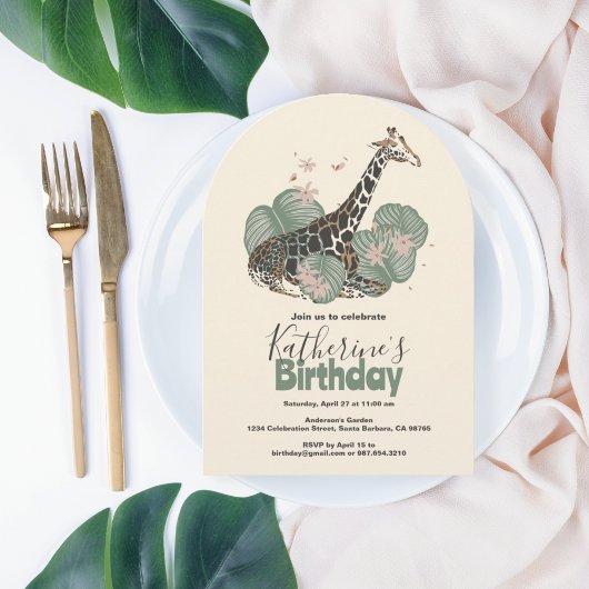 Invitation Giraffe Tropical Greenery Animal Birthday Party