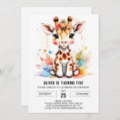 Invitation Giraffe Whimsical Safari Anniversaire (Devant / Derrière)
