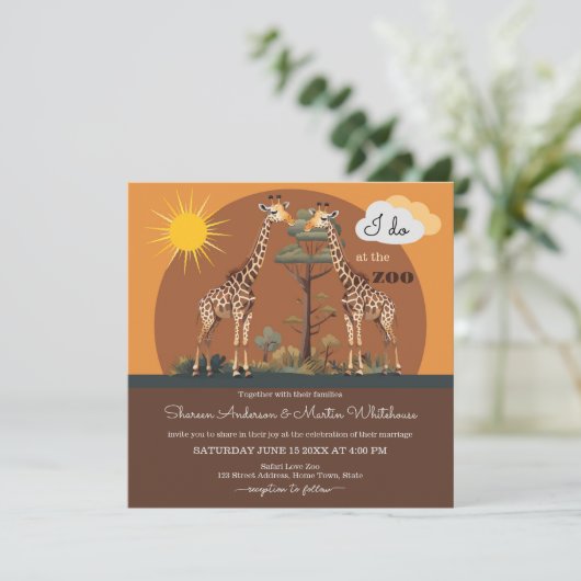 Invitation Giraffe Whimsical Safari Zoo Mariage All-in-One (Debout devant)