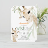 Invitation Giraffe Wild One Watercolor Enfants 1er anniversai (Debout devant)