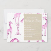 Invitation Giraffes roses & Voeux Kraft pour Baby shower Jeu (Devant)
