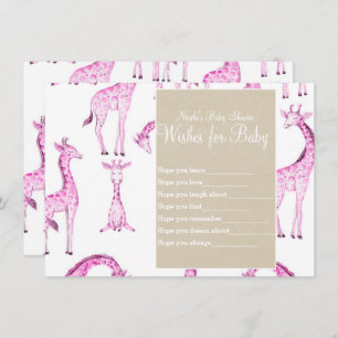 Invitation Giraffes roses & Voeux Kraft pour Baby shower Jeu