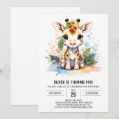 Invitation Giraffe's Whimsical Safari anniversaire (Devant / Derrière)