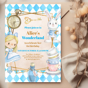 Invitation Girl Alice au pays des merveilles Thé d'anniversai