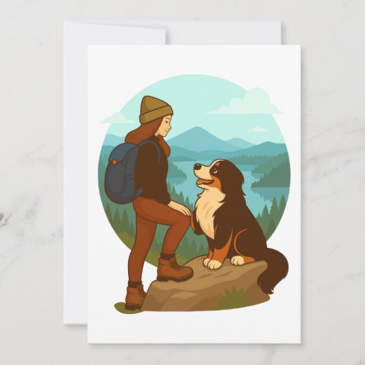 Invitation Girl and Mountain Dog Adventure Illustration (Devant)