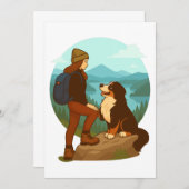Invitation Girl and Mountain Dog Adventure Illustration (Devant / Derrière)