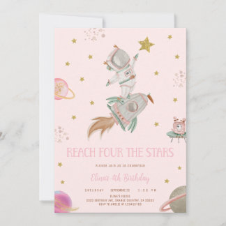 INVITATION GIRL ASTRONAUT INVITATION, REACH FOUR THE STARS
