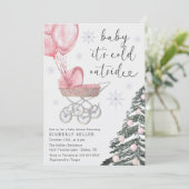 Invitation Girl Baby Shower Its Cold Outside Pink  (Debout devant)