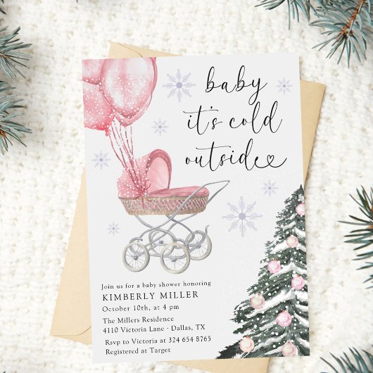 Invitation Girl Baby Shower Its Cold Outside Pink 
