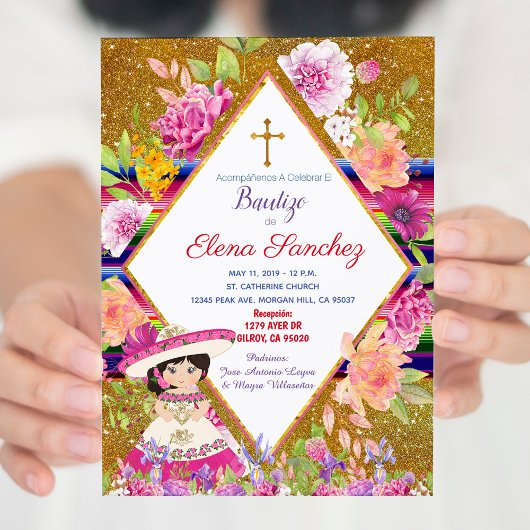 Invitation Girl Bautizo Baptism Espagnol