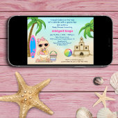 Invitation Girl Beach Baby Sandcastle, Baby shower Surfboard