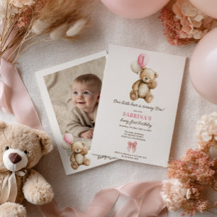 Invitation Girl Beary 1er anniversaire Teddy Bear Photo Ballo