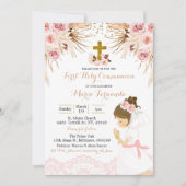 Invitation Girl Boho Pampas Floral première communion Invitat
