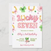 Invitation Girl Bow Glitter Lucky Seven St Patrick Birthday (Devant)