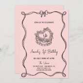 Invitation Girl Bow Premier anniversaire (Devant / Derrière)