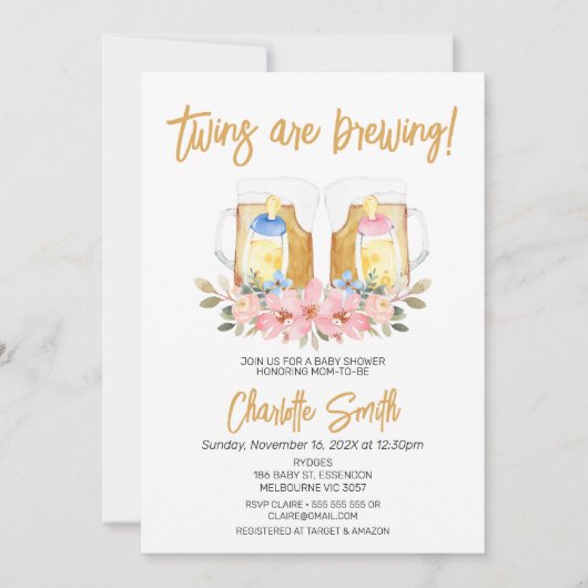 Invitation Girl Boy Twins Baby est en train de brasser le Bab (Devant)